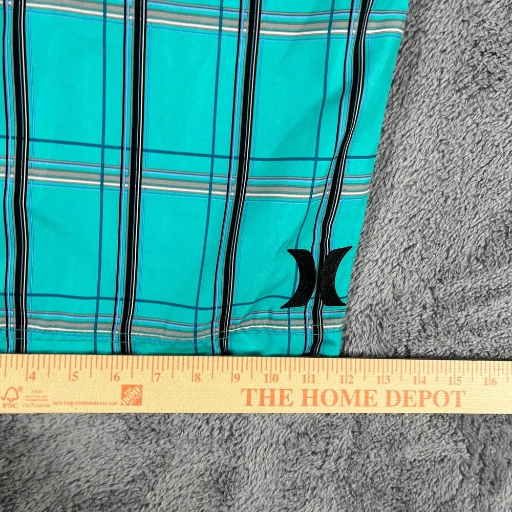 Hurley Board Shorts Mens 38 Teal Plaid 22 in Swim Trunks Drawstring